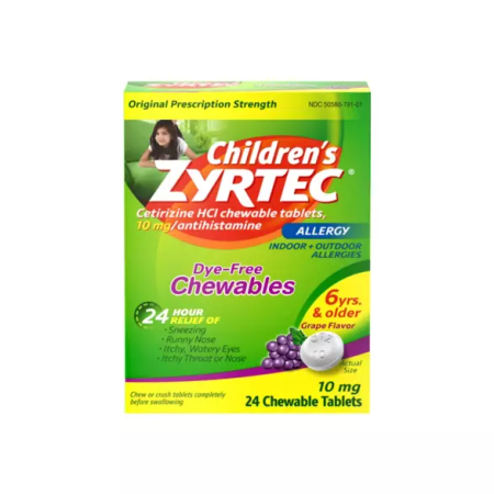 Children's Zyrtec Allergy Dye-Free Chewables, 6 Years & Older, Grape Flavor, 48 Count