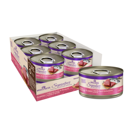 Wellness CORE Signature Selects Flaked Adult Wet Cat Food, Protein-Rich, Grain Free, 2.8 Ounce, 12 Pack (Yellowfin Tuna & Mackerel)