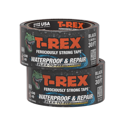 T-Rex® Ferociously Strong® Waterproof and Repair Tape – Black, 2 pk., 1.88 in. x 30 ft.
